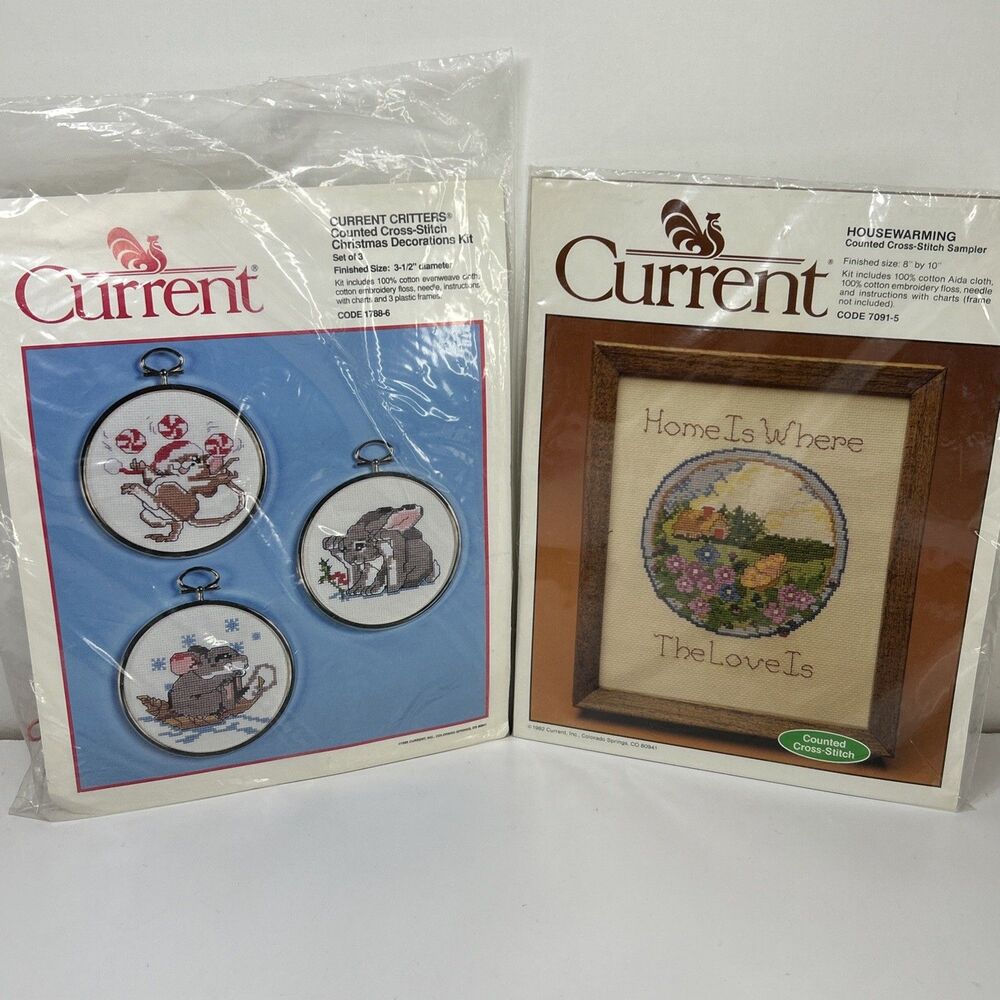 Current Counted Cross Stitch Kit Lot Current Critters Framed Housewarming Love